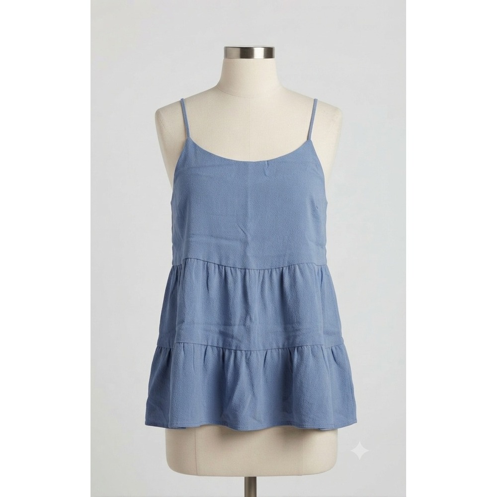 Time and Tru Womens Blue Tiered Cami Tank Top Size L 12-14 Rayon Babydoll